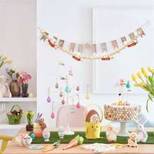 Guirnalda de Pascua, corona de conejito de zanahoria con cuentas para colgar en la pared, decoración para fiestas navideñas - Blanco - Ver 4
