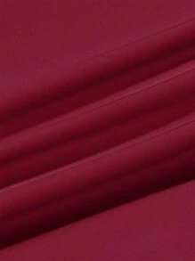 Plus Size Women Ruffled Pocket Button Decor Casual Dress - Burgundy - View 4