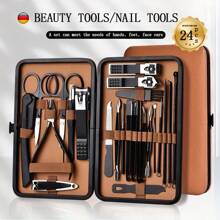 棕色皮革套装按扣 7/16/24/26/32 件美甲工具套装 S 角质层钳切割套装专业指甲钳修脚美甲美容工具 - 彩色 - 查看 12