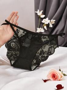 Sexy Lingerie Internet Celebrity Sexy Hollow Fashion Lace Triangle Pants Transparent Women's Underwear Low Waist Soft Graphene Crotch Underwear