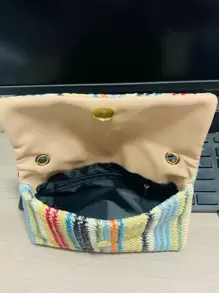 1pc Colorful Contrast Knitted Material Magnetic Closure Bohemian Style Niche Luxury Women's Small Square Shoulder Bag , Bohemian Outfit For Women - Multicolor - View 4