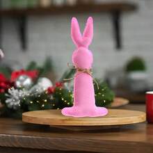 Decoraciones de mesa de Pascua con lindos conejitos de tela con estampado de lunares, flores y cuadros, centros de mesa para decoración de fiestas en casa. - Rosa - Ver 5
