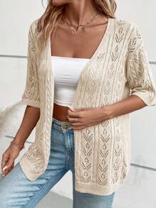 Plus Size Slim Solid Color Casual Versatile Short Sleeve Cardigan Sweater