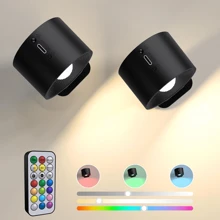 NBBUFF RGB 彩色壁灯卧室，360° 旋转 LED 台式壁灯，2000 MAh，带可充电电池接口，遥控器，可调色彩亮度，适用于客厅、楼梯走道夜灯家居照明、派对、复活节装饰 - 彩色 - 查看 2