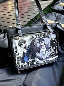 Nova bolsa transparente estilo japonês com fita, bolsa transparente grande com alça de ombro, feminina (cartão e crachá são apenas para referência, não incluídos)