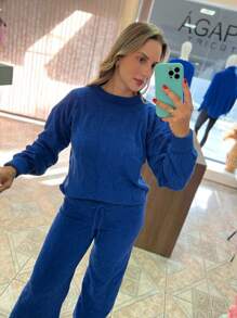 WOMEN'S WINTER MOUSSE KNITTING SET WITH PANTS AND BRAIDED BLOUSE - 查看 5