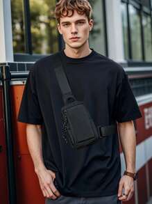 男士斜挎包日系街头运动迷你胸包ins男士斜跨单肩包简约斜跨包 - 黑色 - 查看 7