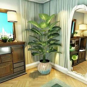 Large Realistic Money Grass Leaf Plant - 18,24large Leaves, Wide Leaf Plant Decoration, Green Wide Leaf Tropical Rainforest Decoration Tree, Suitable For Four Seasons, Indoor And Outdoor Artificial Tree Potted Plants, Very Suitable For Wedding, Hotel, Garden, Courtyard, Photography, Nordic Green Plant Potted Artificial Tree, Outdoor Artificial Green Plant Decoration