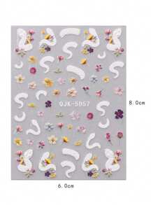 2 件春夏花朵浮雕美甲贴纸，精美小花美甲浮雕贴纸贴花，印花 5D 自粘指甲图案，适用于丙烯酸指甲，女士和女孩的半月板用品，节日礼物 - 彩色 - 查看 5