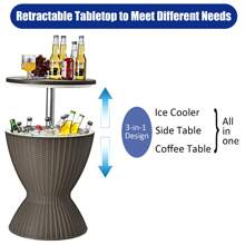 Lifezeal 8 Gallon 3 In 1 Patio Rattan Cooler Bar Table Adjust Ice Bucket Brown\Black - Brown - View 5