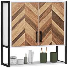 HOMCOM Armario de Pared para Baño Multiusos Mueble de Baño Suspendido Armario Colgante de Almacenamiento con 2 Puertas Estante Ajustable y Estante Abierto 59x20x60 cm Multicolor - 59x20x60 cm - Ver 2