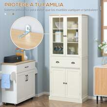 HOMCOM HOMCOM Alacena de Cocina Despensa Armario de Cocina con 2 Puertas de Vidrio 1 Cajón y Baldas Ajustables Aparador para Comedor Salón Antivuelco 76x40x182,5 cm Crema