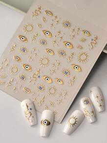 Nail Art Stickers, 1 Sheet Embossed 5D Star Eyes Snake Totem Design Nail Art Stickers, DIY Sliding Nail Art Decoration Nail Art Supplies Nails - Gold - View 6