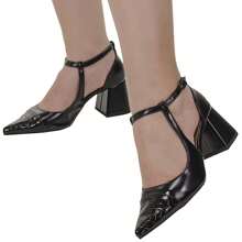 Buckle Strap Pumps Designed Toe High Heel Comfortable Formal Shoes 18300 - Black - View 7