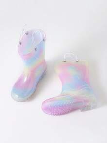 Children's Ombre Pink Sakura Rain Boots, Sweet Princess Style Waterproof Outdoor Rain Boots, One-Piece PVC, Odorless, Easy To Clean, Non-Slip Soft Bottom For Kindergarten Toddlers, Flexible & Lightweight Rain Shoes For Boys