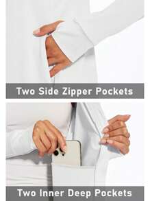 Women's UPF 50+ Quick Dry Long Sleeve Jackets Sun UV Protection Full Zip Long Sleeve Shirts Lightweight Hiking Athletic Thumb Holes Tops With 4 Pockets - White - View 7