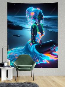 Neonowa świecąca syrena gobelinowa żywa nadmorska nocna sztuka ścienna fantasy dekoracja domu do sypialni salon akademik boho immersyjny design