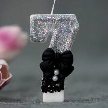 1 Pc Girl Style Black Collar Bow Pearl Theme Glitter Creative Number 0-9 Candles For Birthday Party Cake Decoration Atmospheric Feeling Birthday Baking Plug-In Decoration Suitable For Girls, Goddess,Princess Female Party Birthday Wedding Anniversary Celebration Supplies Gifts Graduation
