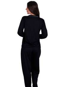 American Winter Pajamas - Long-Sleeved Top And Pants - 黑與白 - 查看 8