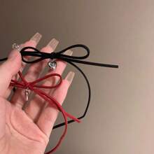 1pc Sweet & Cool Style Accessories Silver Heart & Bow Pendant Necklace, Dainty Choker Collar Necklace - Multicolor - View 5