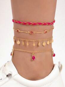 4/5pcs Set Minimalist Metal Bead, Shell Disc, Tassel, Rhinestone Chain Anklet Bracelets, Suitable For Middle East Ramadan Events, Beach Party, Dating, Gift (Handmade, Customized Length, Bead & Rhinestone Quantity Varies) - Multicolor - View 11