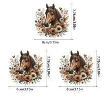 1/2/3pcs Elegant Brown Horse And Wreath Iron-On Transfer Stickers, Made Of PVC Material, Suitable For DIY T-Shirts And Backpacks - Featuring Vibrant Animal And Plant Designs, A Gift For Horse Enthusiasts