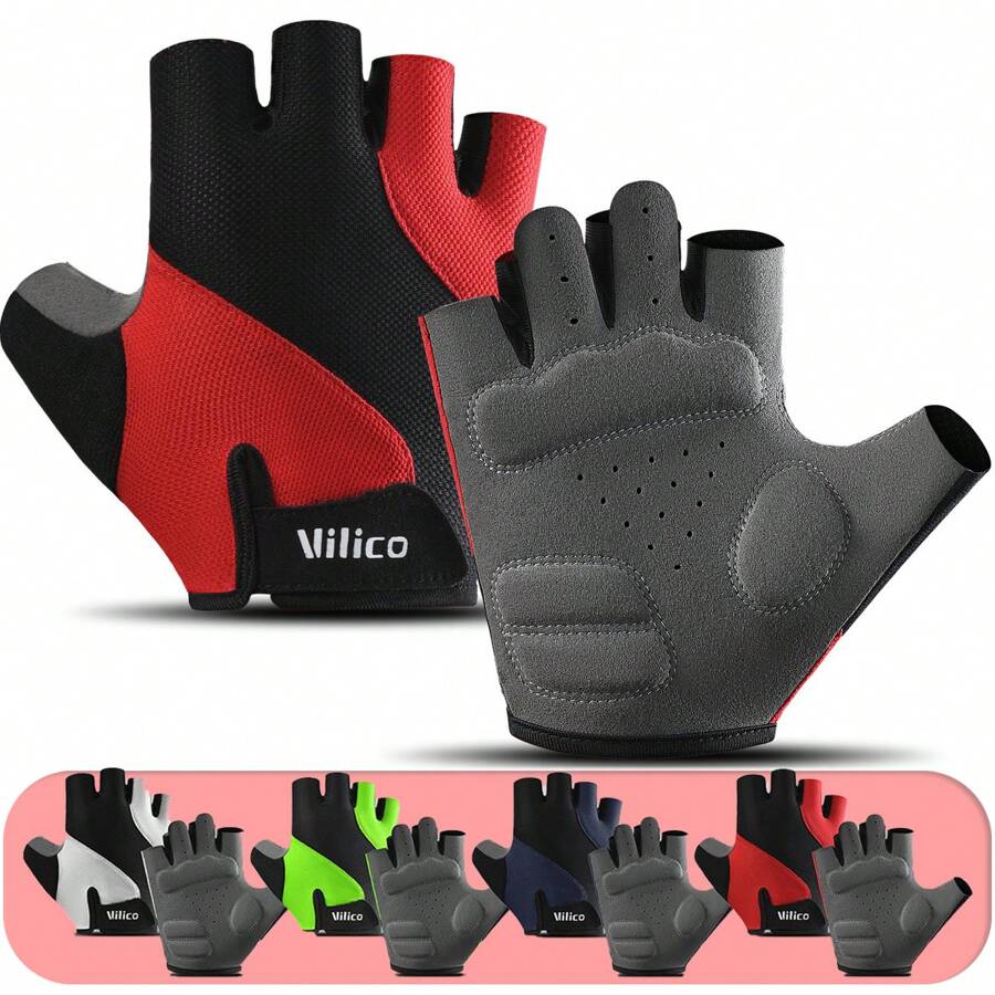 Vilico 1 Đôi Găng Tay Đi Xe Đạp Ngắn Ngón Màu Trắng, Xanh Dương Và Xanh Lá Cây, Thoáng Khí, Chống Trượt, Giảm Sốc Và Chống Mài Mòn Dành Cho Nam Và Nữ, Dùng Cho Các Môn Thể Thao Ngoài Trời, Đạp Xe, Thể Dục, Chạy Bộ, Đi Bộ Đường Dài, Cắm Trại, Lái Xe Và Găng Tay Đi Xe Đạp Điện - Nhiều màu - Xem 1