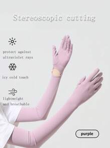 1 pièce Nouveaux gants longs de protection solaire pour femmes d'été. Ces manches de bras en soie glacée peuvent bloquer les rayons ultraviolets. Ils conviennent pour le cyclisme et la conduite, avec des fonctions anti-dérapantes et tactiles. Ils sont extra-longs pour couvrir les bras et parfaits pour une utilisation extérieure.