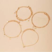 1Set Pearl Beach Anklet Five-Pointed Star Butterfly Pendant Lucky 8-Word Multi-Layer Anklet Set - Gold - View 4