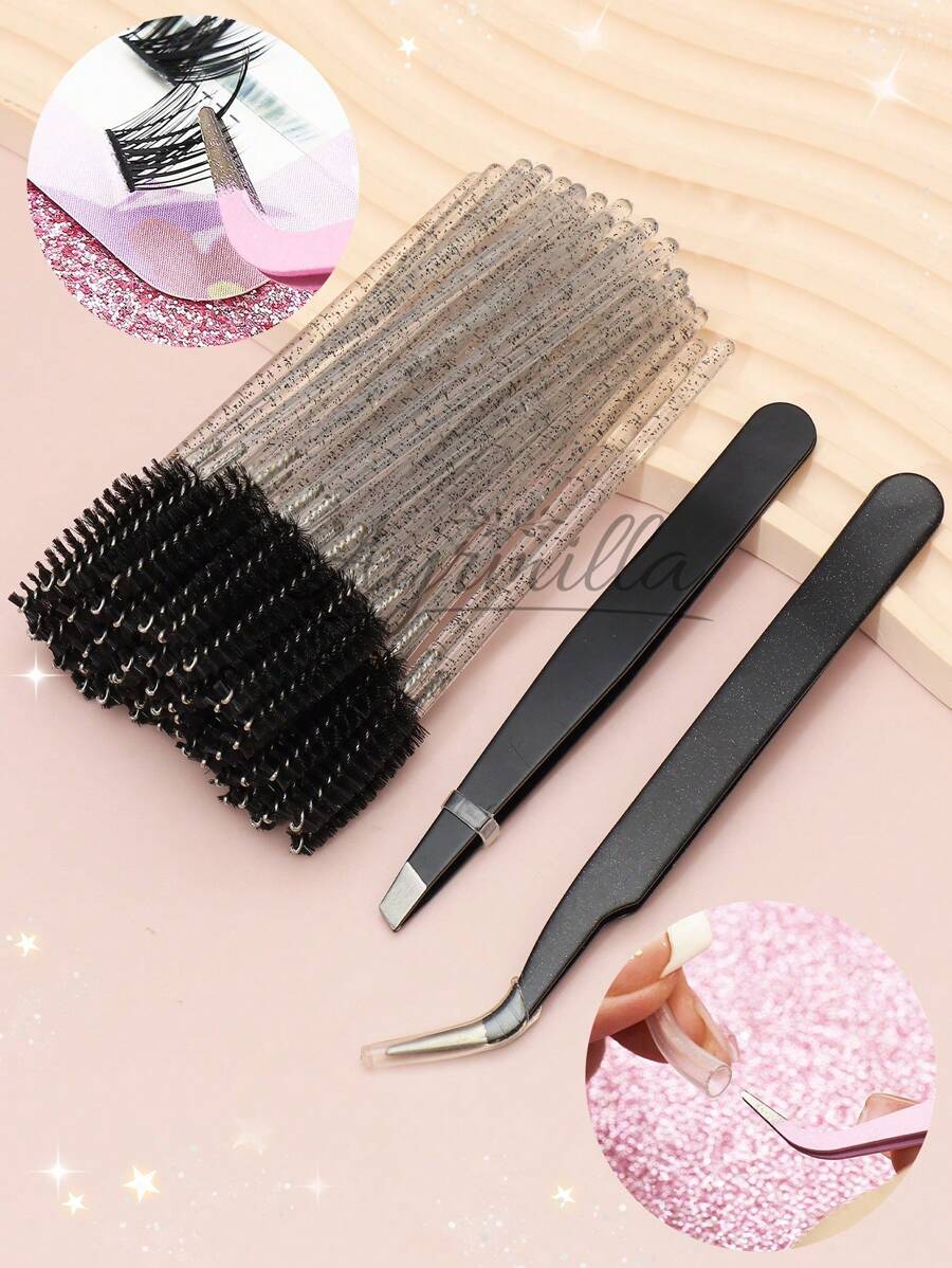 Bộ dụng cụ chuốt mi nhiều màu AYRMILLA gồm 50 cọ mascara và 2 nhíp, bộ dụng cụ uốn mi hoàn chỉnh và tiện lợi