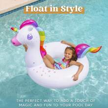 Joyfy 2-Pack Flamingo Unicorn Pool Float - Fun Beach Floaties, Inflatable Swimming Pool Tubes Party Toys, Lake Beach Floaty Swim Rings Summer Pool Raft Lounger For Adults & Kids - Multicolor - View 6