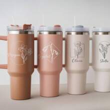 1200ml Personalized Insulated Water Bottle With Handle And Straw, Custom Name Or Floral Pattern, Gift For Couples, Weddings Or Anniversary - Multicolor - View 3
