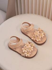 1 Pair Cute Flower Decorated Open Toe Sandals, Lightweight & Breathable For Infant Girls, Suitable For Indoor, Outdoor, Party - Khaki - View 5