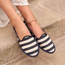 Women's Casual Simple Striped Loafers - Navy Blue - View 2