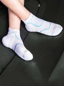 5 双男式白色毛圈布缓冲低帮马拉松袜，专业跑步、健身、篮球运动袜 - 白色 - 查看 4