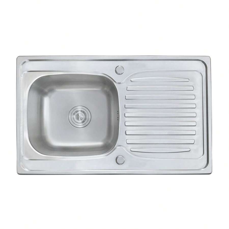 Matteo Rectangular Stainless Steel Kitchen Sink With Plated Surface And Integrated Plate 80 X50cm - Silver - View 1