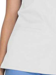 Blusa de cuello en V de manga corta con acabado mate, uniforme de trabajo informal, blusa de pijama primaveral en blanco - Blanco - Ver 3