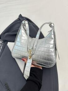 Women's Casual Silver Color Shoulder Bag, Fashion Handbag