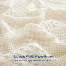 100% Cotton Waffle Weave Blanket King Size, Lightweight Washed Cotton Blanket For Spring & Summer - 108"X90" Soft Woven And Breathable Blanket For Bed Sofa Home Decor - Ivory