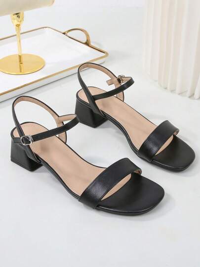 Women's Strap Thick-Heel Sandals, Mid-Heel Fashion French Style Sandals, Plus Size, Open Toe, Back-Strap, Classic High Heel, Versatile Shoes