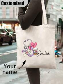 Bolsa de lona personalizada con el nombre de la enfermera, diseño personalizado de enfermera estética, regalo de aprecio al médico, bolsa de viaje, favor de fiesta del hogar y la cocina, bolsa personalizada con nombre para enfermeras - Multicolor - Ver 1
