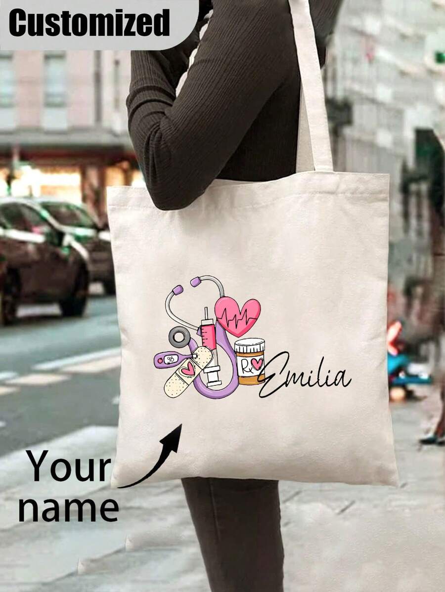 Bolsa de lona personalizada con el nombre de la enfermera, diseño personalizado de enfermera estética, regalo de aprecio al médico, bolsa de viaje, favor de fiesta del hogar y la cocina, bolsa personalizada con nombre para enfermeras - Multicolor - Ver 1