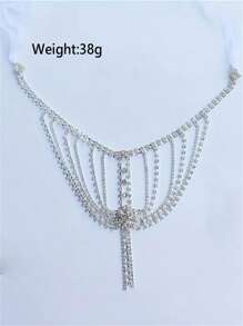 1pc Fashionable European And American Style Crystal Shoulder Chain Necklace, Bridal Wedding Accessory, Women Multi-Layer Shoulder Chain