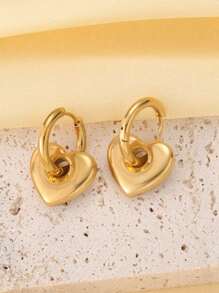 Classic Retro Detachable Heart Earrings For Women, Stainless Steel Non-Fading Fashionable &Simple Heart-Shaped Pendant, Color-Block Ear Clips Jewelry Valentines