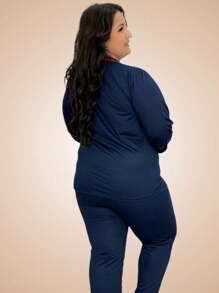 Kit 2 Winter Pajamas Plus Size Long Sleeve Blouse And Pants 50 52 54 56 - Nhiều màu - Xem 5