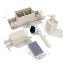 厨房皂液器套装，带海绵架和刷子，多功能用途，适用于厨房水槽、台面等厨房用品，厨房配件，厨房工具