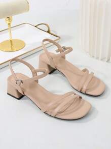 Plus Size Women's Classic High Heel Sandals With Back Strap, Open Toe Fashionable Retro Design, Versatile Casual Outdoor Wear - Apricot - View 15