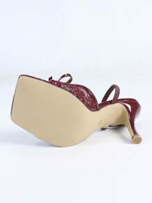 Women's Burgundy Square Toe Stiletto High Heel Sandals, Fashion Versatile Sexy Party Dress Shoes, Leg Lengthening - Burgundy - View 7