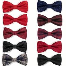 1pc Formal Suit Business Patterned Bow Tie, Groom Wedding Groomsmen Double Layer Solid Color Bowknot, Versatile For Daily Business Events, Polyester, Suitable For Spring, Summer, Autumn, Winter