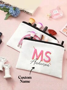 Customized Letter Element Printed Cosmetic Bag, Cruise Essential Travel Essential Toiletries Bag, Personalized Letter Cosmetic Storage Bag, Storage Bag, Cosmetic Bag Personalized Customization, Personalized Pencil Bag, Daily General Cosmetic Bag, Fashionable And Popular Women's Bag